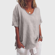Constance Villaret | Loose V-Neck Top in Pink Cotton Linen