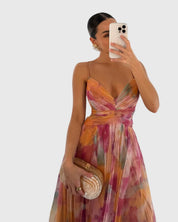 Seraphelle Duvalmont | Floral Print Maxi Dress with Crisscross Straps