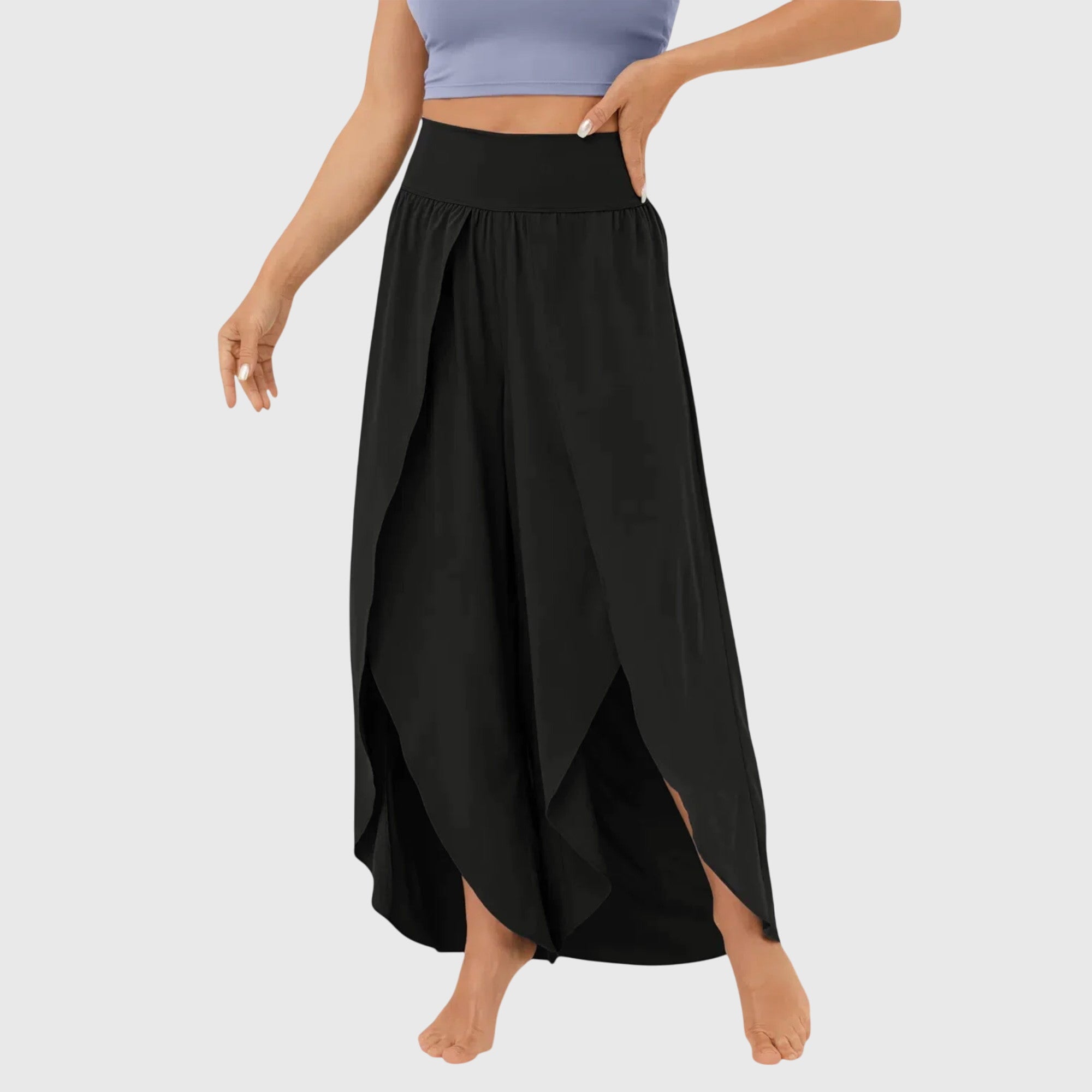 Antoinette Valmonde | Teal Wide-Leg Split Pants with High Waist