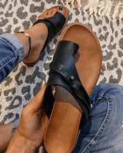 Séverine Fontaine | Flat Toe Ring Sandals in Black Boho Slide