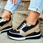 Celestine Dawnford | Black & Gold Platform Sneakers for Women