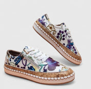 Céleste Marlowe | Floral Print Platform Lace-Up Sneakers with Cork Sole