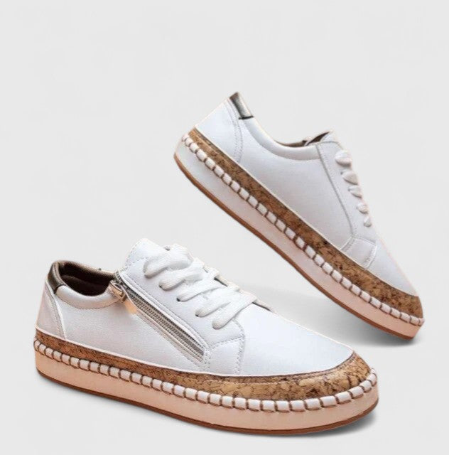 Céleste Marlowe | Floral Print Platform Lace-Up Sneakers with Cork Sole