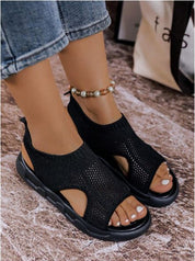 Vivienne Fontblanche | Cream Knit Platform Open Toe Slip-On Sandals