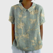 Colette Vaudrenne | Green Floral Print Short Sleeve Blouse