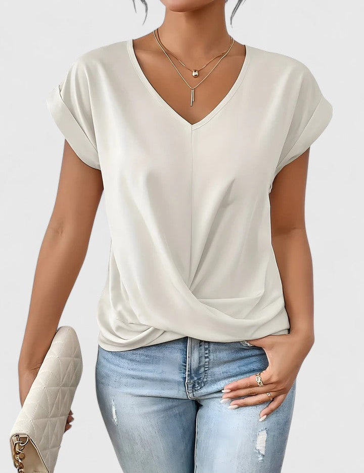 Colette Saintbourne | Beige V-Neck Twist Front Blouse