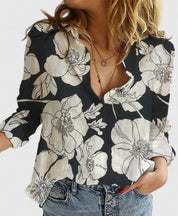 Florentine Kenswick | Women's Navy Linen Button-Down Shirt with Lapel Collar