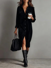 Rosalind Chanteclair | Camel Corduroy Midi Shirt Dress