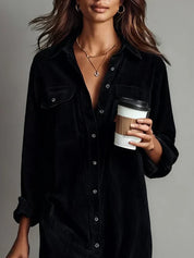 Rosalind Chanteclair | Camel Corduroy Midi Shirt Dress