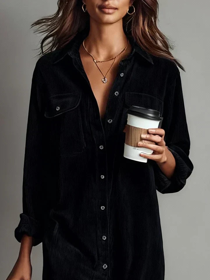 Rosalind Chanteclair | Camel Corduroy Midi Shirt Dress