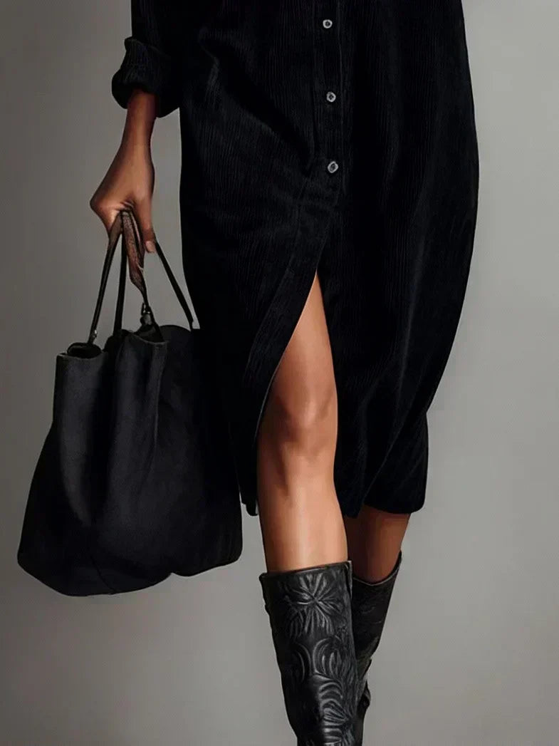 Rosalind Chanteclair | Camel Corduroy Midi Shirt Dress
