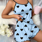 Lysanne Beaupré | Heart Print Cami & Shorts Pajama Set in Blue