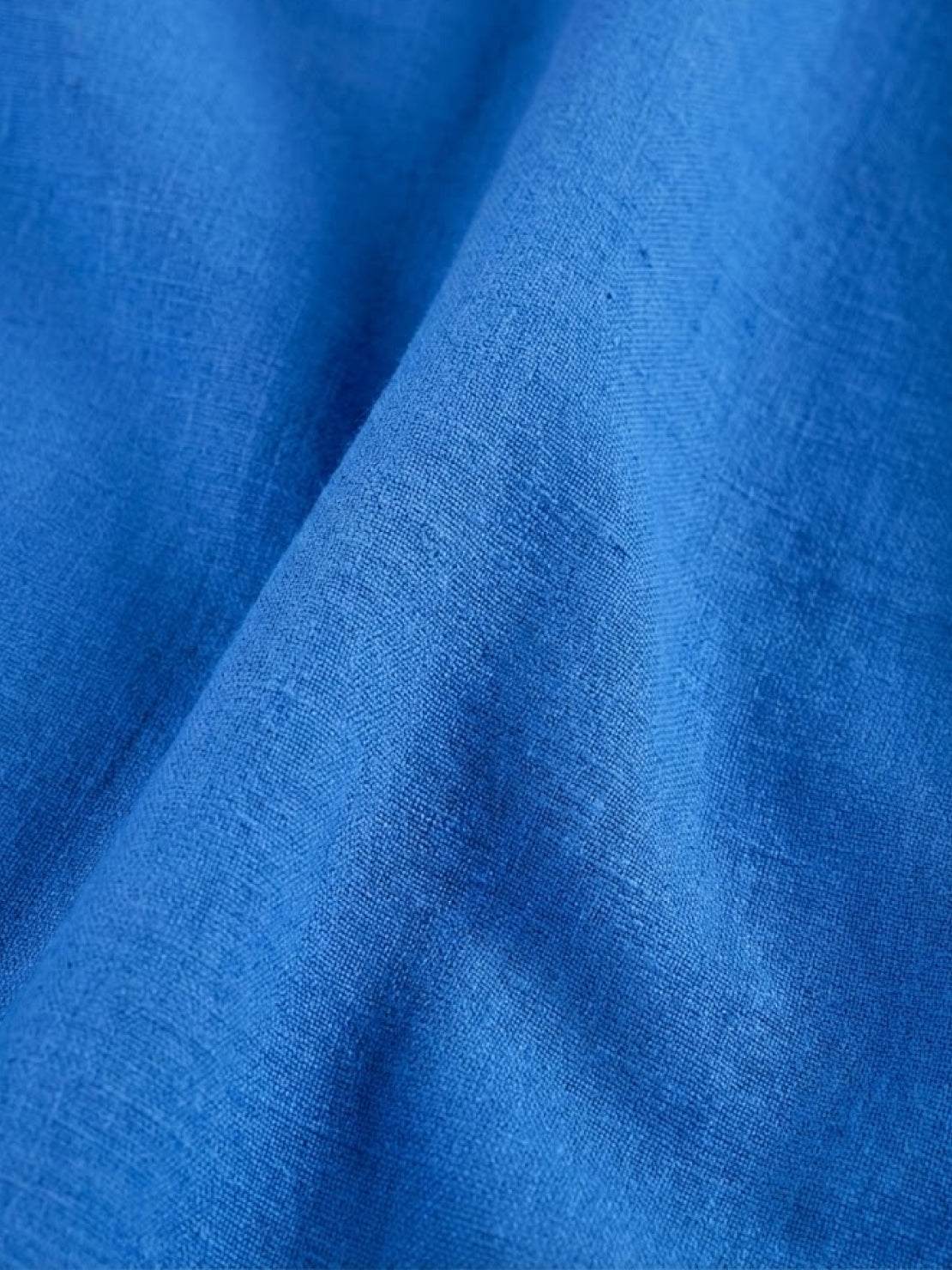 Aurore Bellefontaine | Oversized Blue Linen Boho Maxi Dress with 3/4 Sleeves