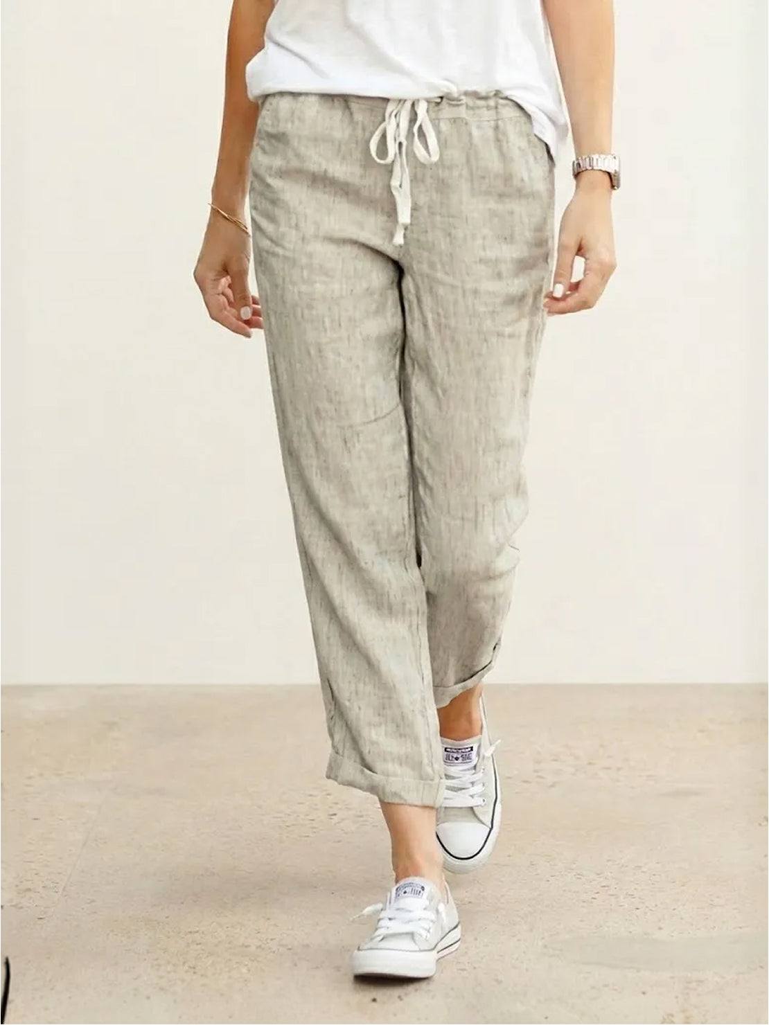 Ceciliane Mortvaux | Women's Linen-Look Drawstring Straight-Leg Trousers