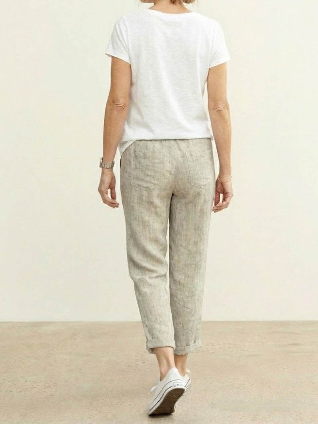 Ceciliane Mortvaux | Women's Linen-Look Drawstring Straight-Leg Trousers