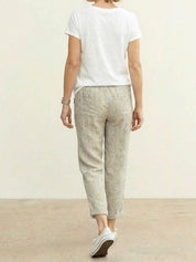 Ceciliane Mortvaux | Women's Linen-Look Drawstring Straight-Leg Trousers
