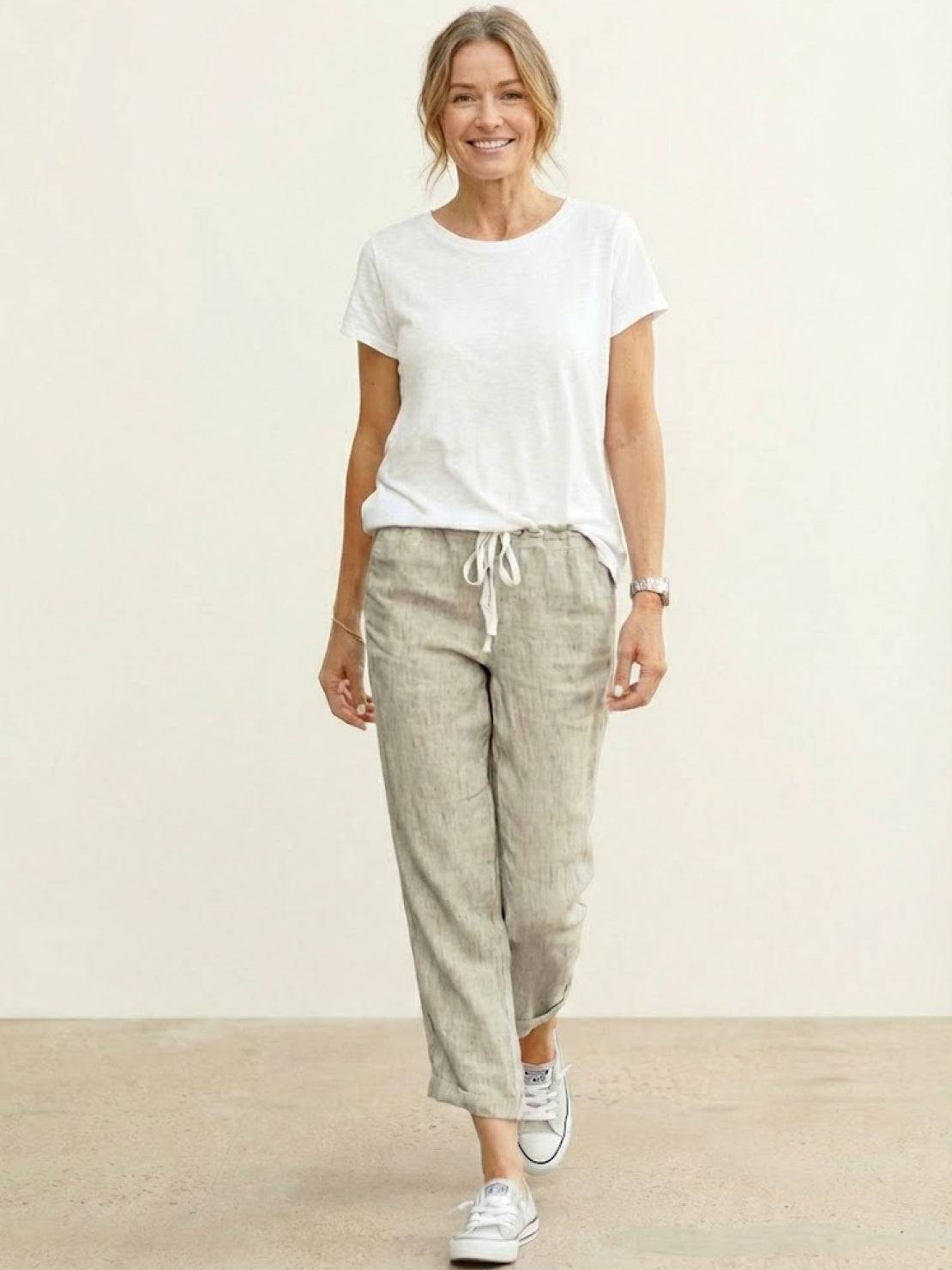 Ceciliane Mortvaux | Women's Linen-Look Drawstring Straight-Leg Trousers