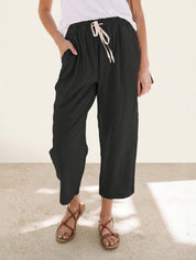 Ceciliane Mortvaux | Women's Linen-Look Drawstring Straight-Leg Trousers
