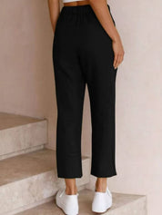 Ceciliane Mortvaux | Women's Linen-Look Drawstring Straight-Leg Trousers