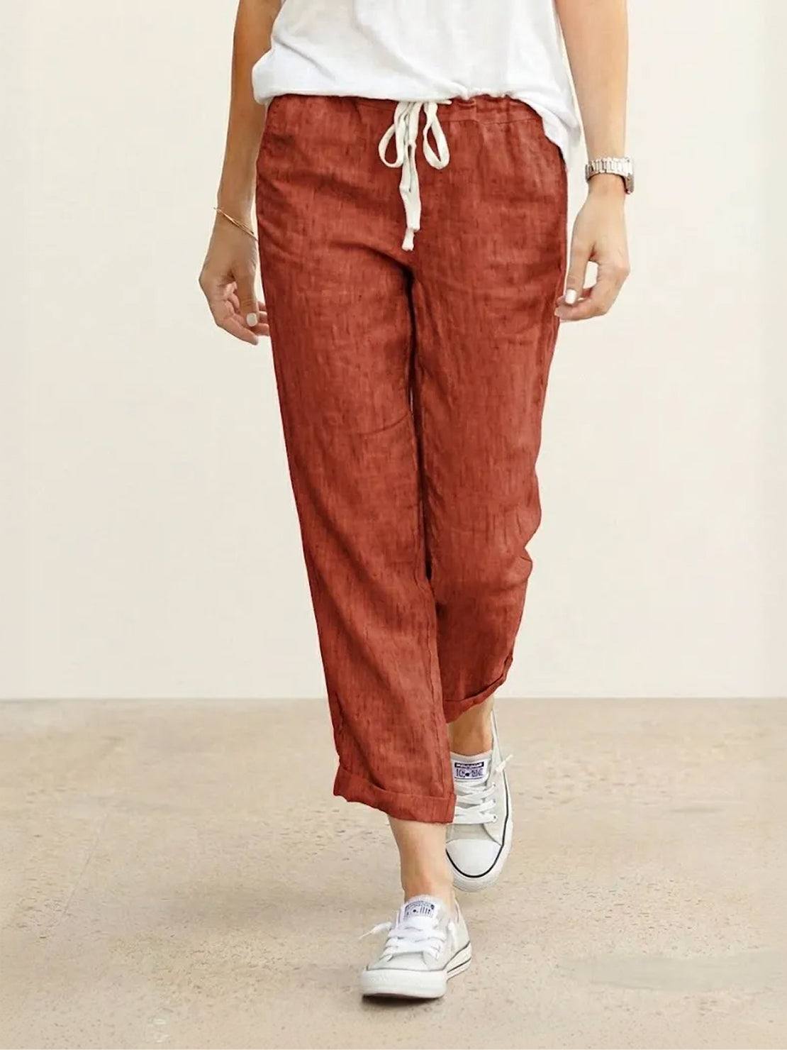 Ceciliane Mortvaux | Women's Linen-Look Drawstring Straight-Leg Trousers