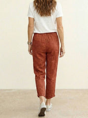 Ceciliane Mortvaux | Women's Linen-Look Drawstring Straight-Leg Trousers