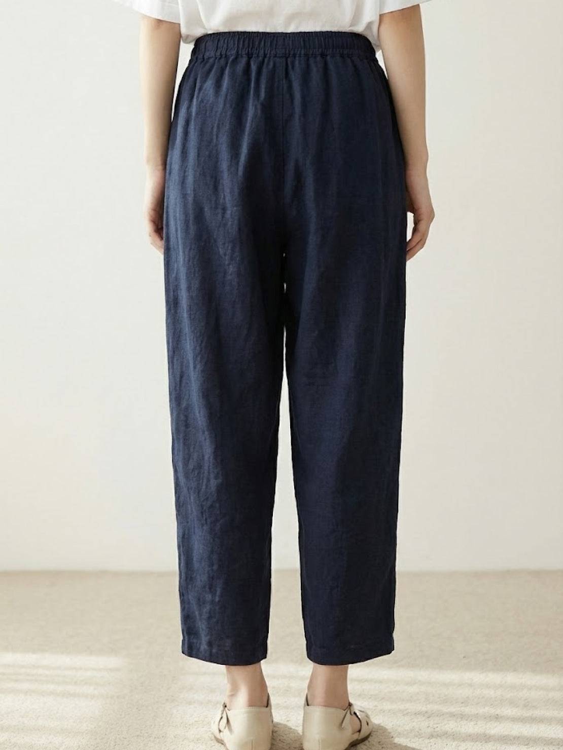 Ceciliane Mortvaux | Women's Linen-Look Drawstring Straight-Leg Trousers