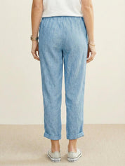 Ceciliane Mortvaux | Women's Linen-Look Drawstring Straight-Leg Trousers