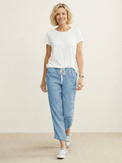 Ceciliane Mortvaux | Women's Linen-Look Drawstring Straight-Leg Trousers