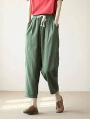 Ceciliane Mortvaux | Women's Linen-Look Drawstring Straight-Leg Trousers