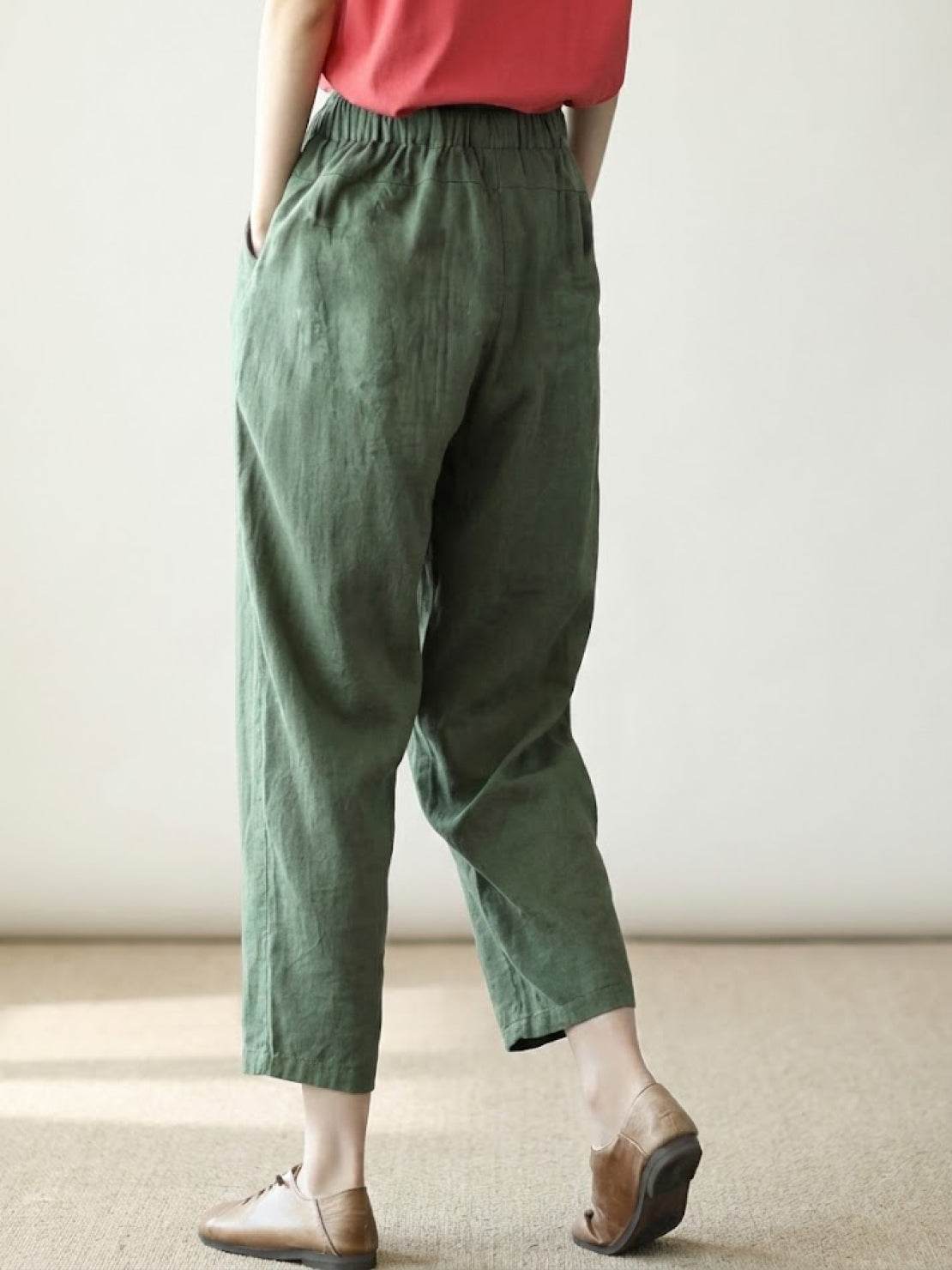 Ceciliane Mortvaux | Women's Linen-Look Drawstring Straight-Leg Trousers