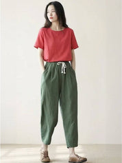 Ceciliane Mortvaux | Women's Linen-Look Drawstring Straight-Leg Trousers