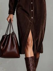 Rosalind Chanteclair | Camel Corduroy Midi Shirt Dress