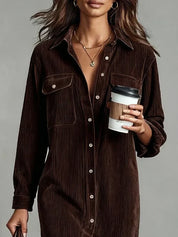 Rosalind Chanteclair | Camel Corduroy Midi Shirt Dress