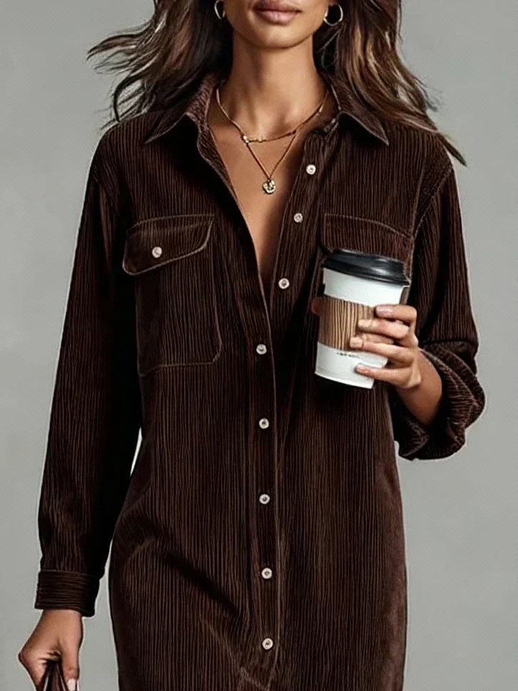 Rosalind Chanteclair | Camel Corduroy Midi Shirt Dress