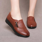 Mirelle Fontcourt | Brown Leather Zip Slip-On Flat Loafers