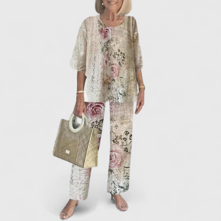 Eliane Vosbourne | Floral Print Wide-Leg Pants Matching Set