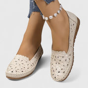 Perrine Galveston | White Hollow-Cut Slip-On Flat Loafers