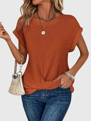 Théodora Winslow | Rust Orange Waffle Knit Crew Neck Top