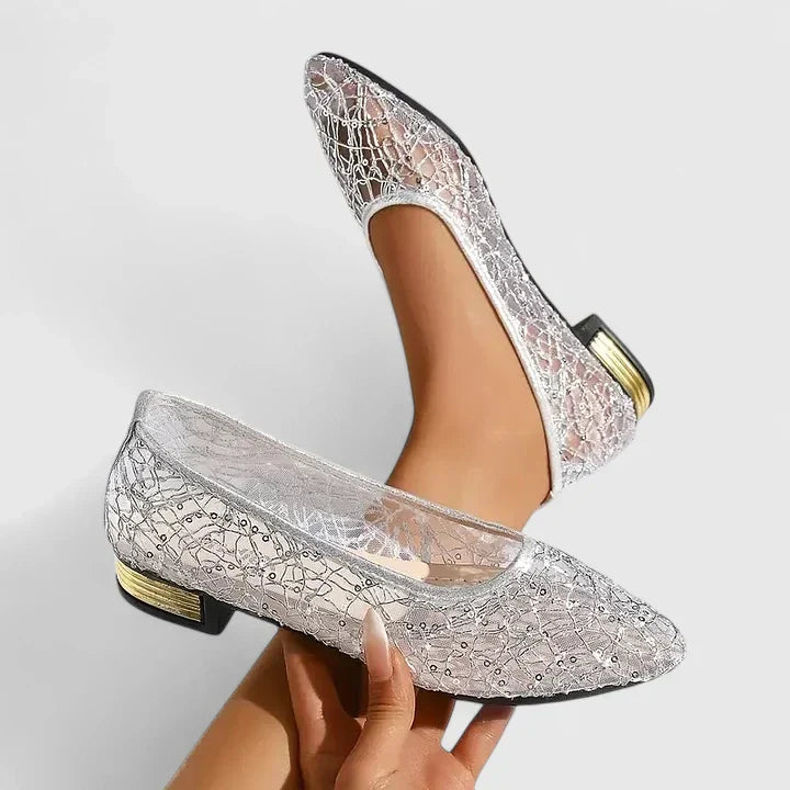 Natalie Chesterbourne | Gold Lace Orthopedic Flat Loafers