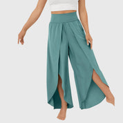 Antoinette Valmonde | Teal Wide-Leg Split Pants with High Waist