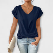 Léonie Charpentier | Brown V-Neck Twist Hem Short Sleeve Top