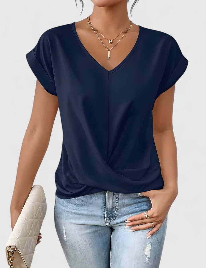 Colette Saintbourne | Beige V-Neck Twist Front Blouse