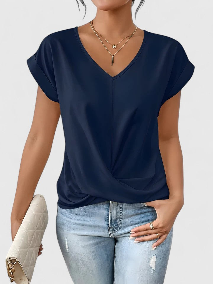 Colette Saintbourne | Beige V-Neck Twist Front Blouse