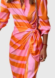 Ottilie Sancerre | Orange & Pink Geometric Print Wrap Midi Dress