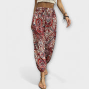 Coralie Deschamps | Boho Ethnic Print Smocked Waist Harem Pants