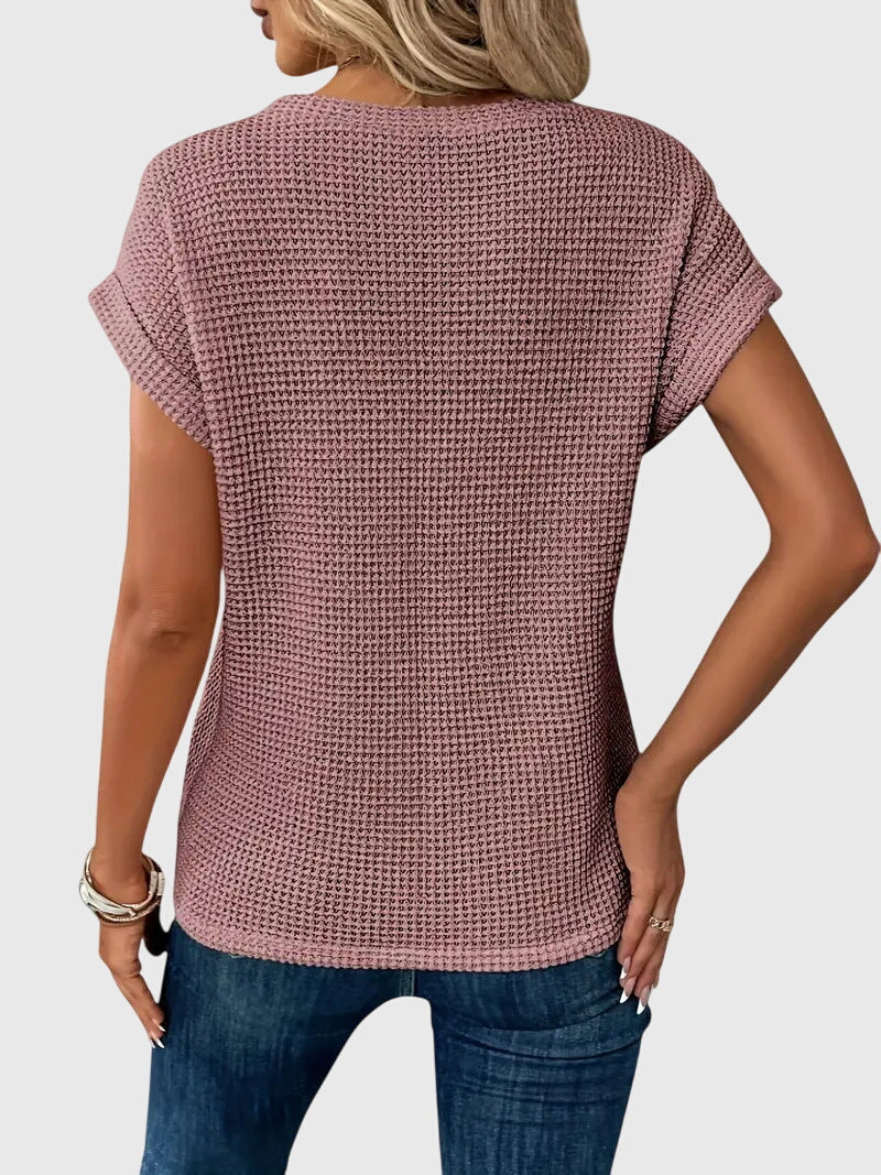 Théodora Winslow | Rust Orange Waffle Knit Crew Neck Top