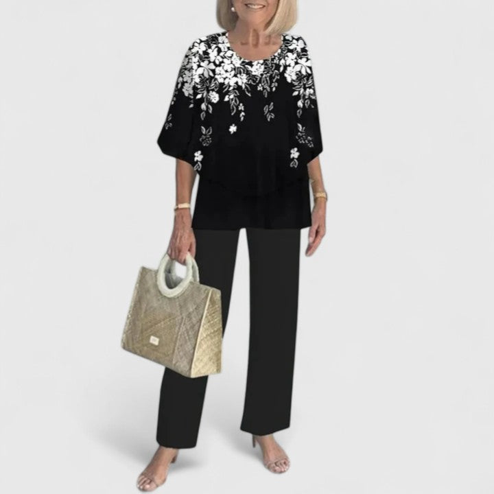 Eliane Vosbourne | Floral Print Wide-Leg Pants Matching Set