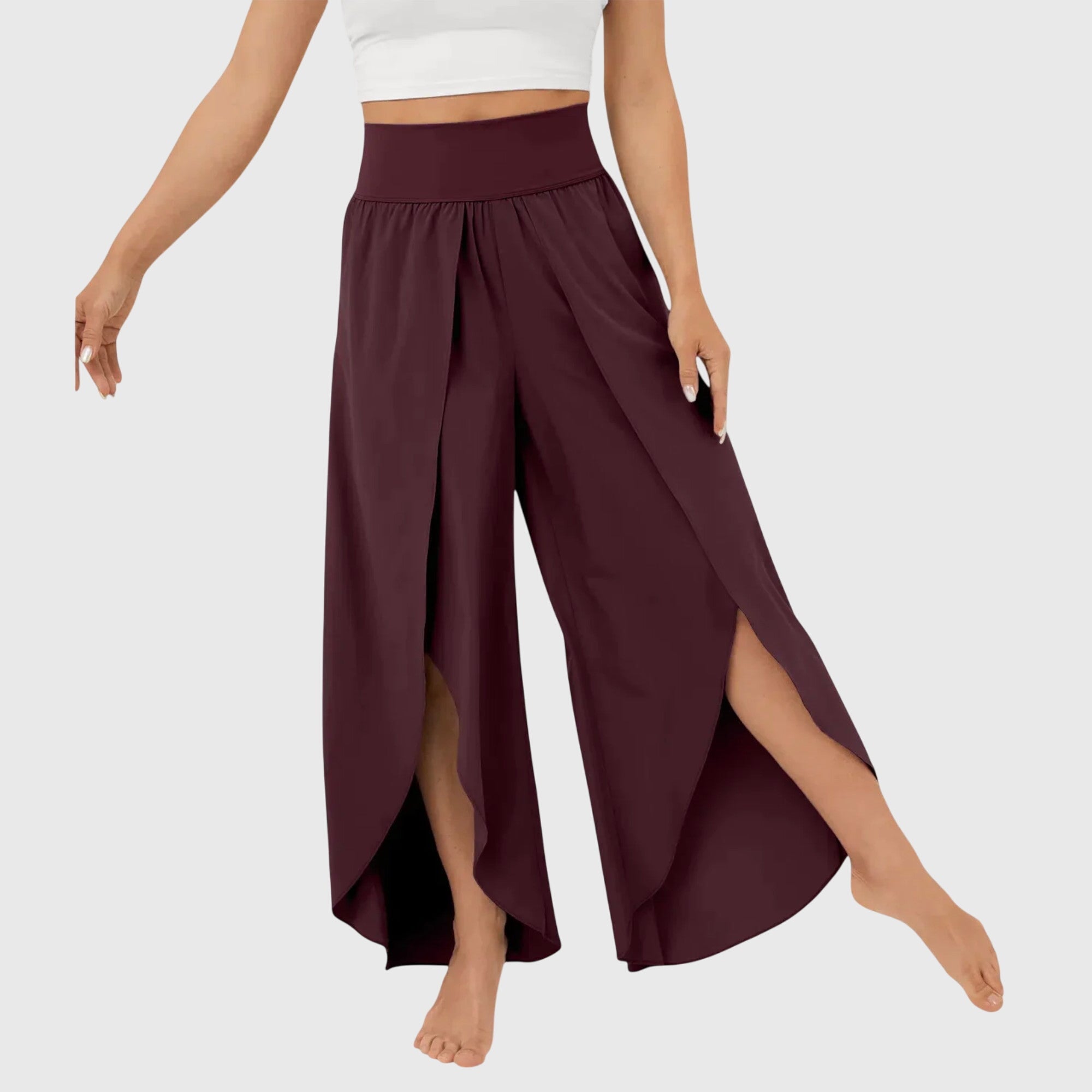 Antoinette Valmonde | Teal Wide-Leg Split Pants with High Waist