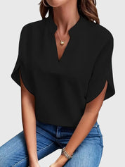 Sylvana Bretoncourt | White V-Neck Short Sleeve Blouse