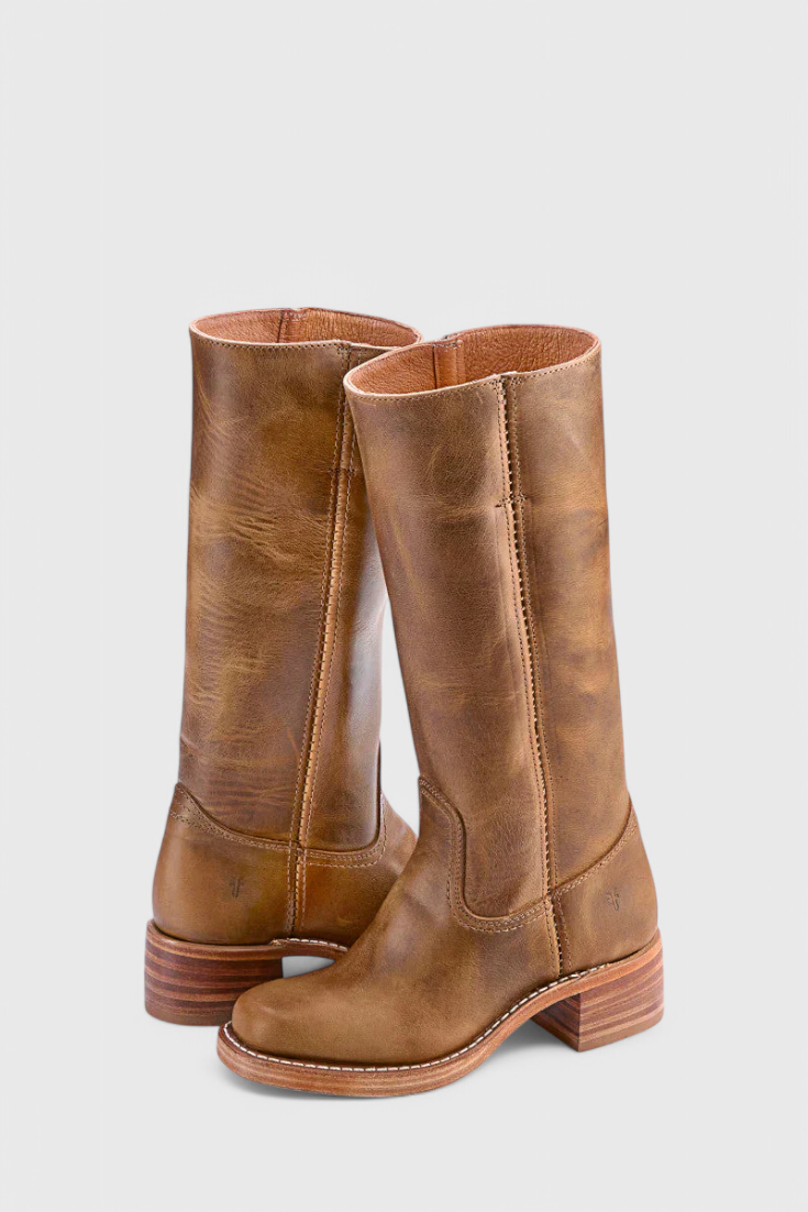 Beatrice Langford | Tan Leather Knee-High Western Boots